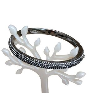 Nina Alvee Pave Rhodium Rhinestones Black Bangle Bracelet